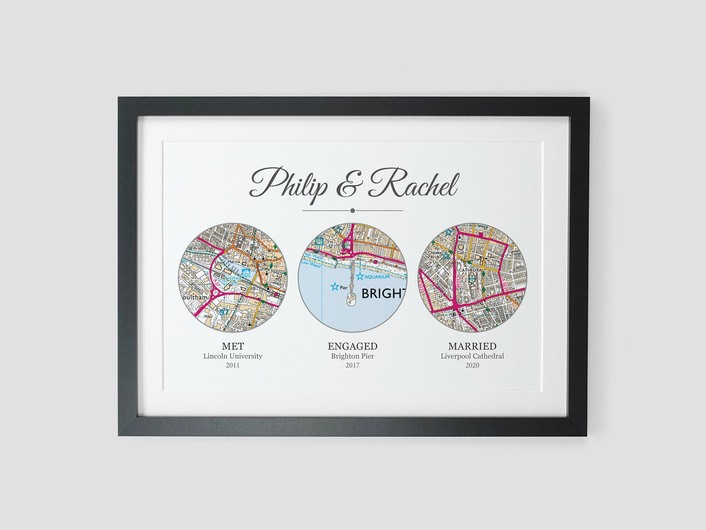 Met Engaged Married circle map print