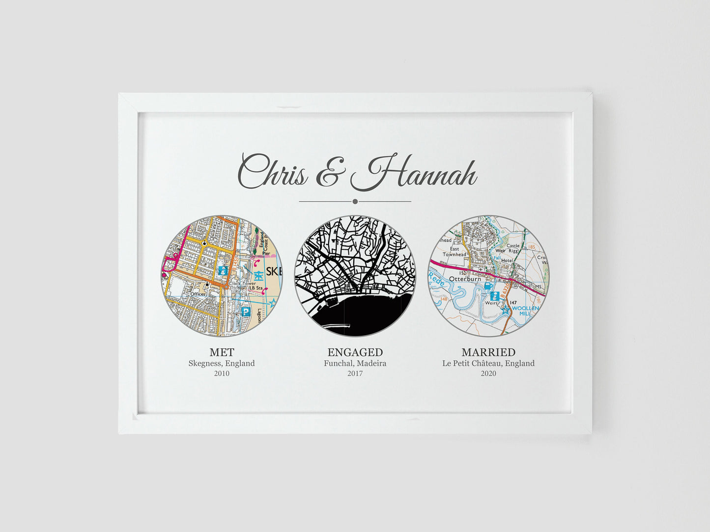 Met Engaged Married circle map print