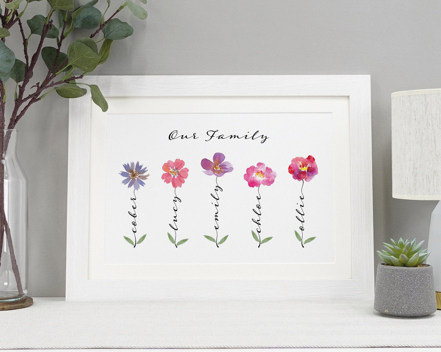 Personalised flower family name print