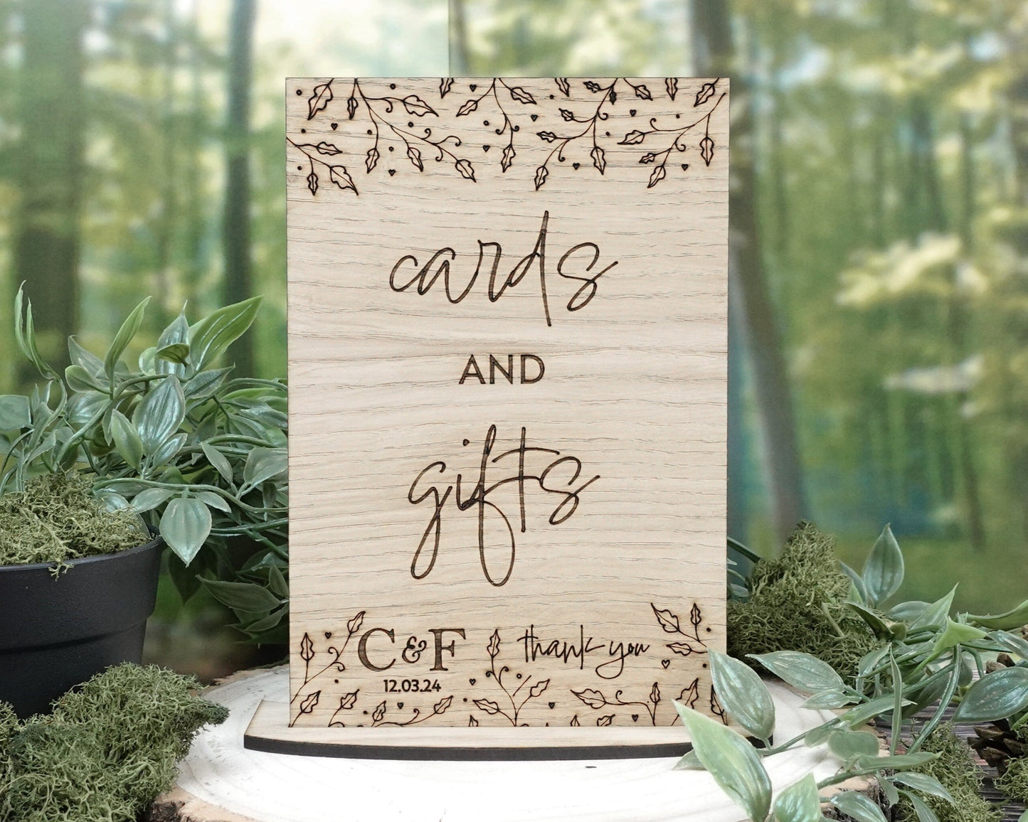 Wooden Cards and Gifts Wedding Sign - Personalised with initials and wedding date VA206