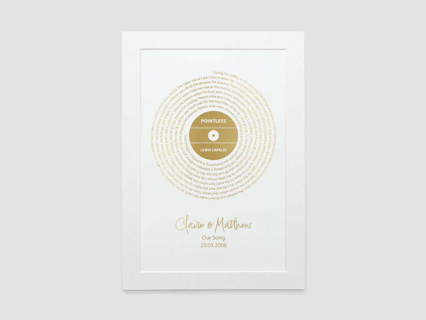 Personalised song lyrics print