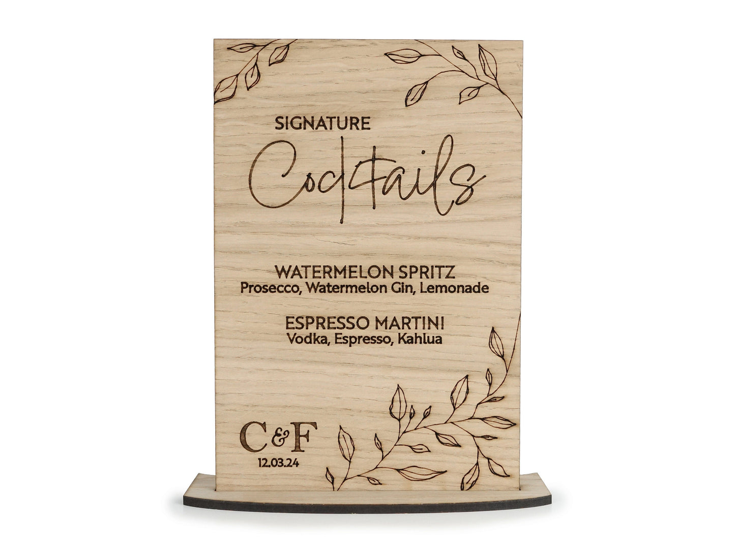 Wooden Drinks Cocktails Wedding Sign - Personalised with initials and wedding date VA237