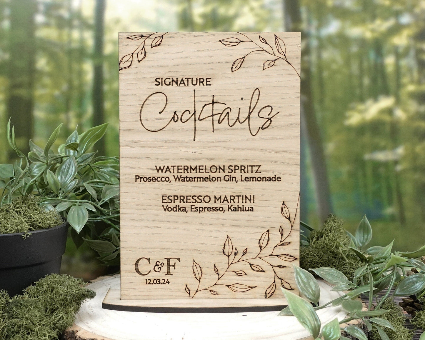 Wooden Drinks Cocktails Wedding Sign - Personalised with initials and wedding date VA237