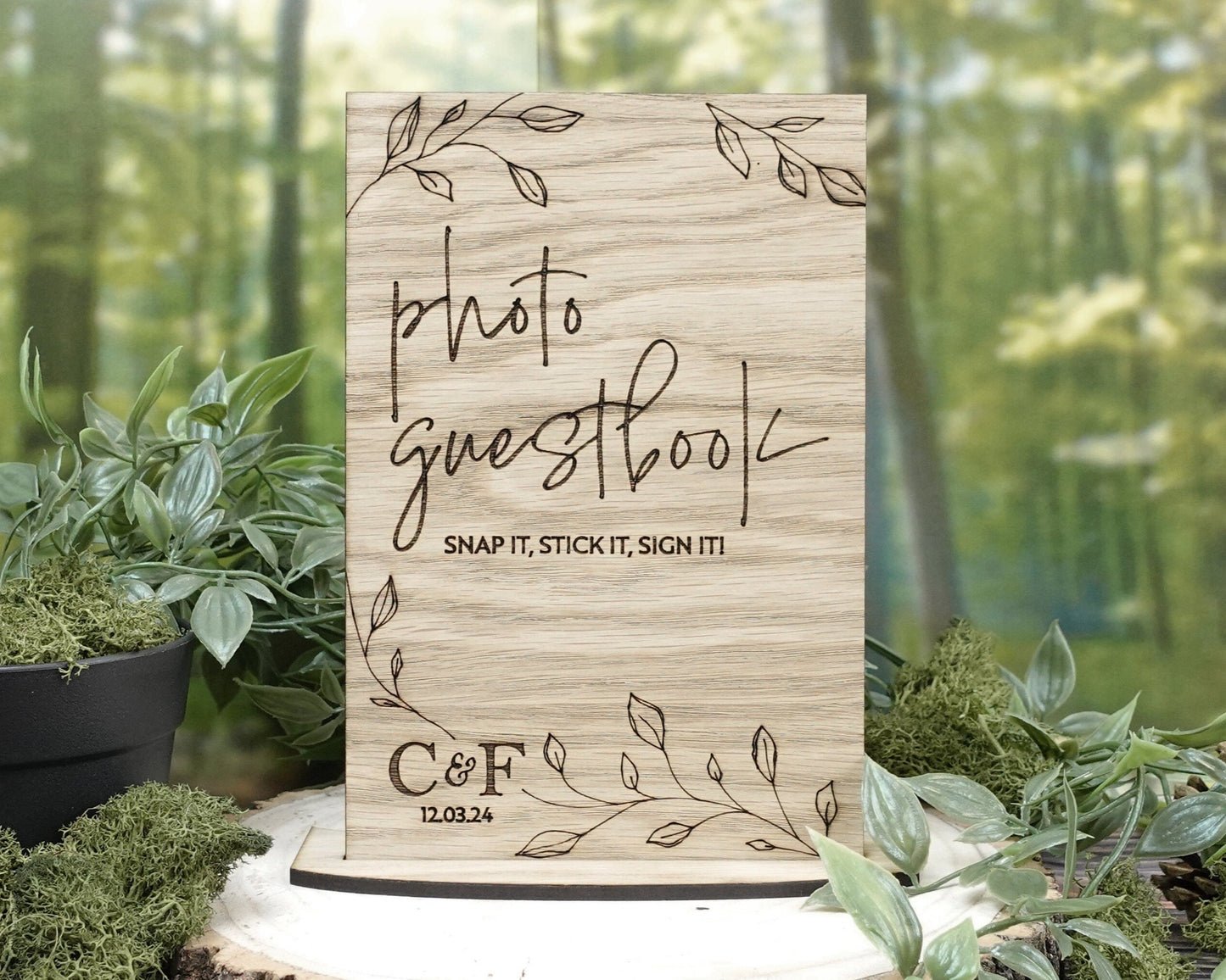 Wooden Photo Guestbook Wedding Sign - Personalised with initials and wedding date VA224