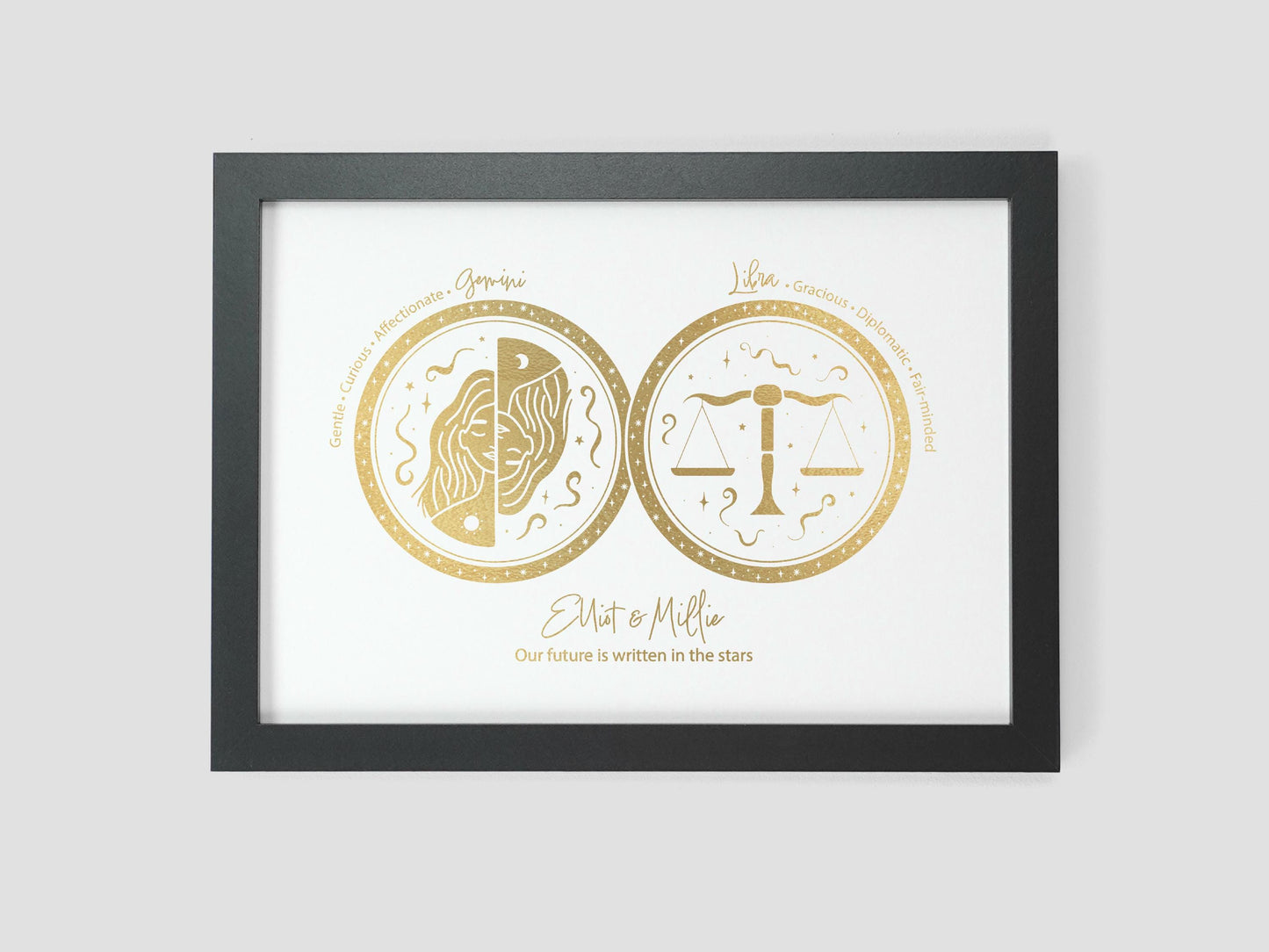 Couple star sign print with metallic finish
