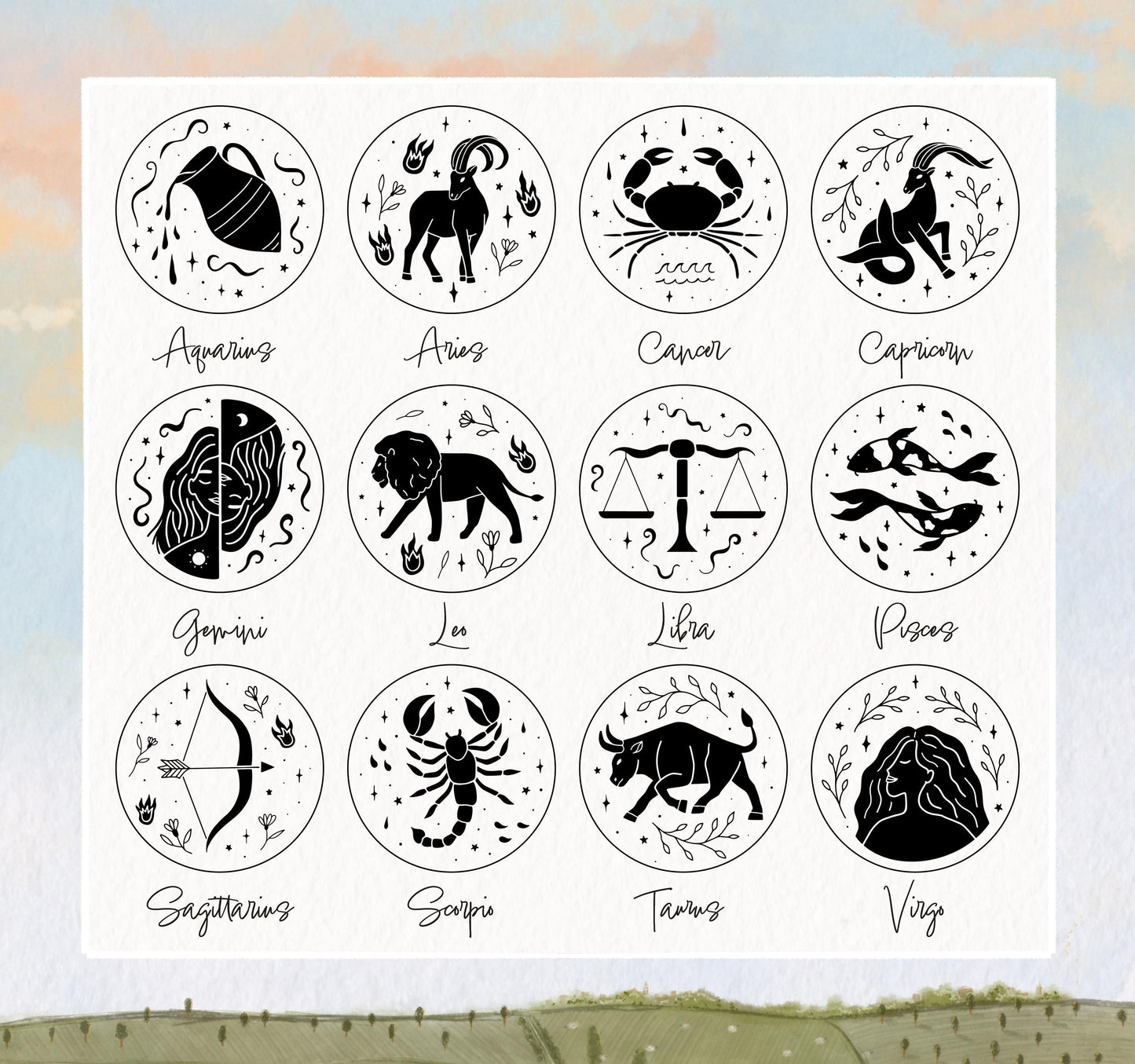 Couple star sign print with metallic finish