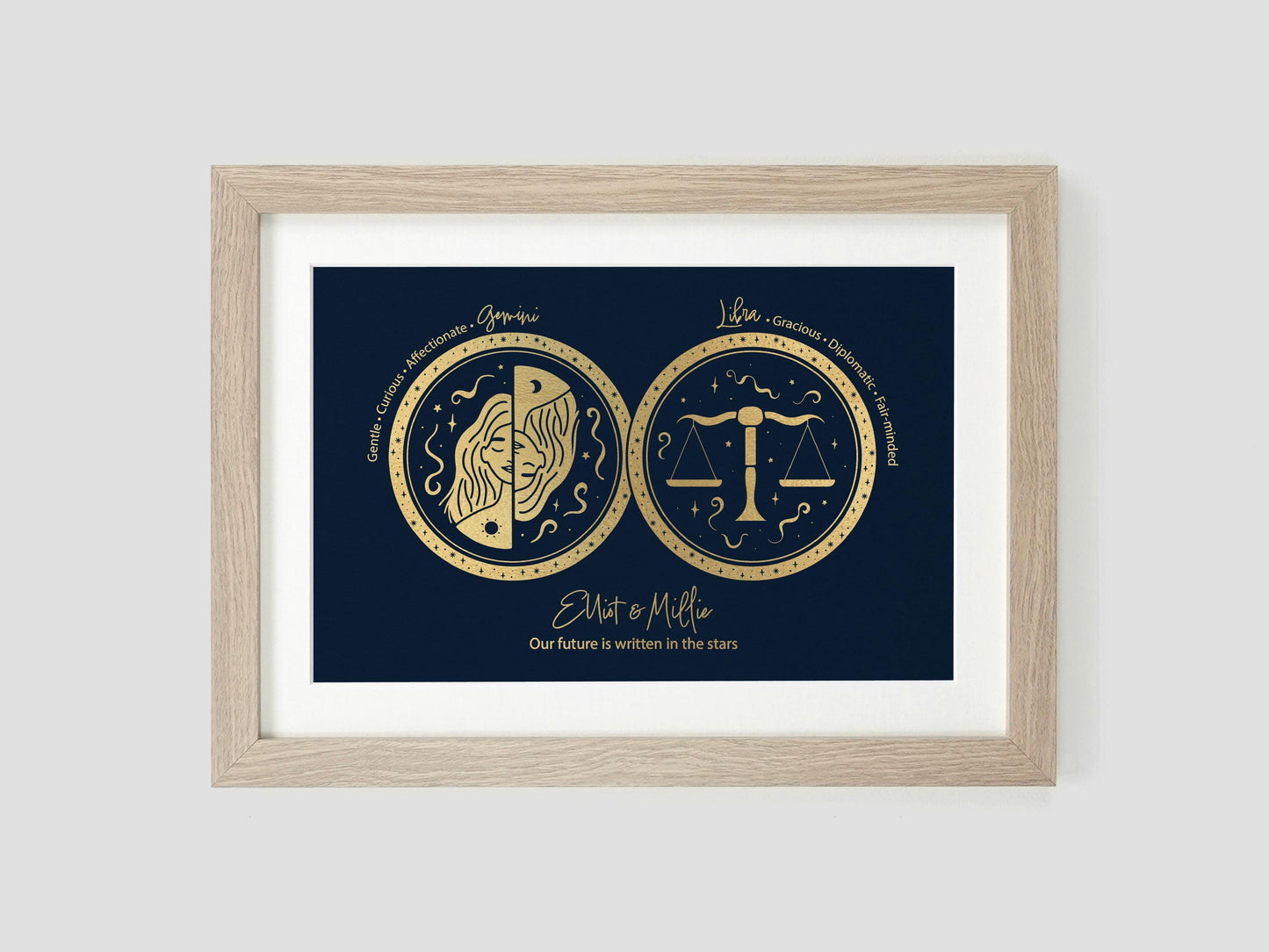 Couple star sign print with metallic finish