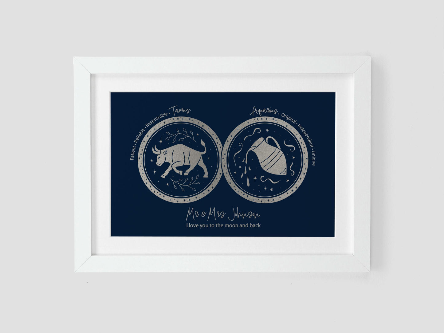 Couple star sign print with metallic finish