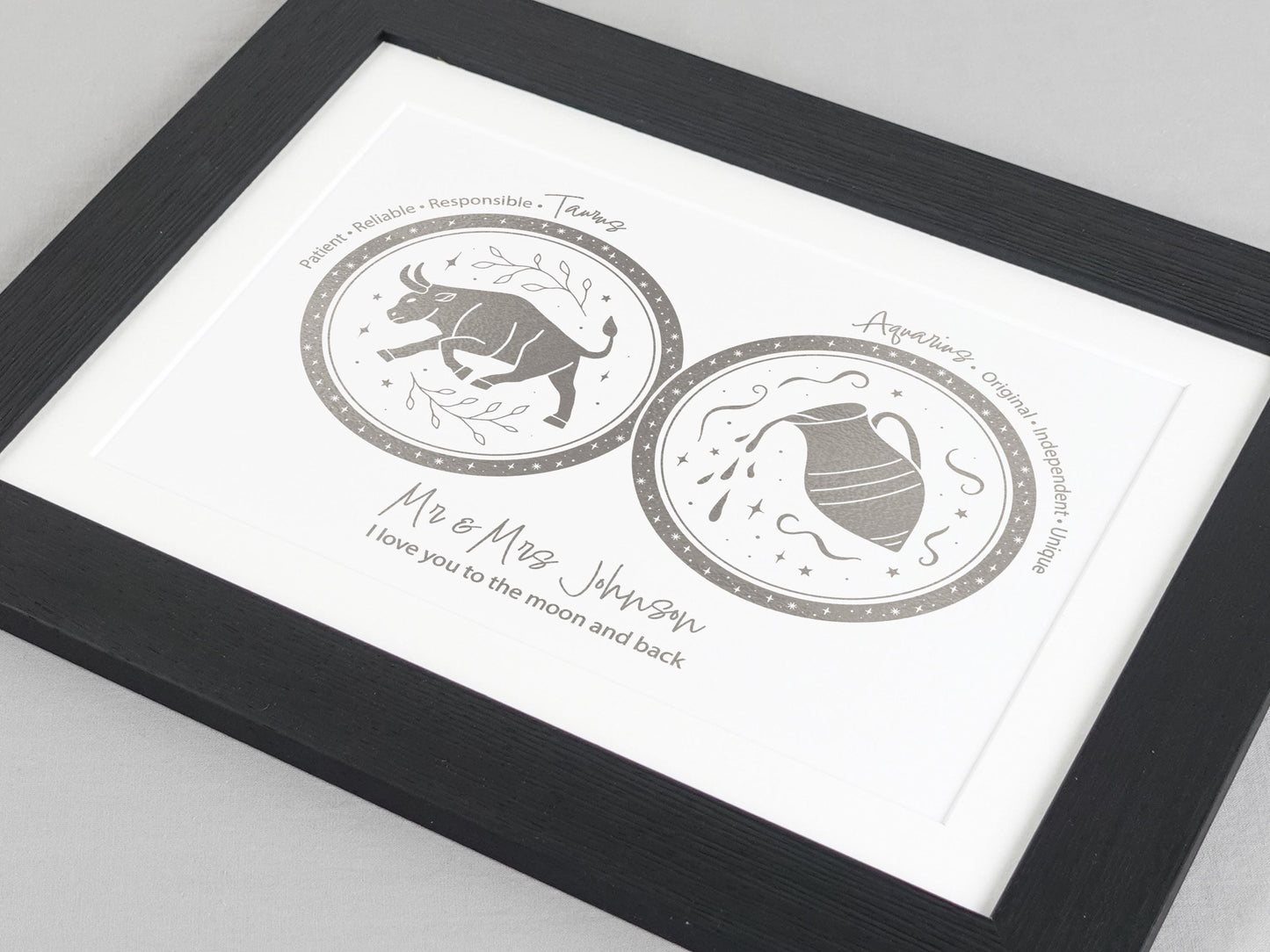 Couple star sign print with metallic finish