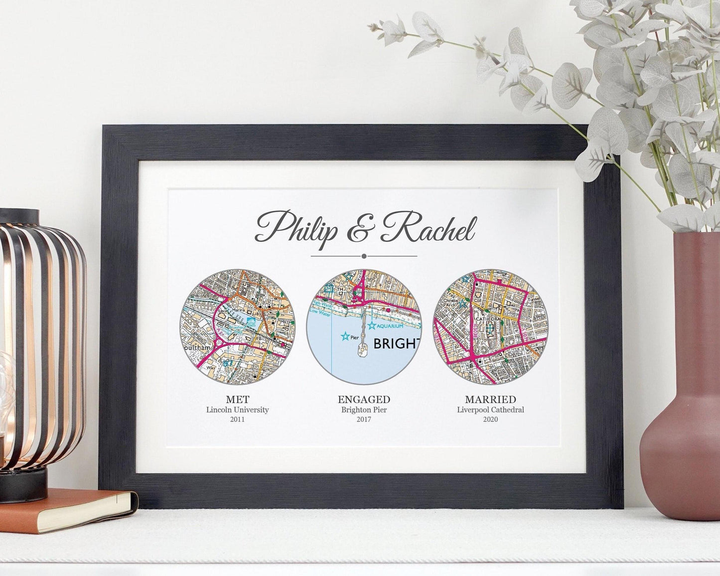 Met Engaged Married circle map print