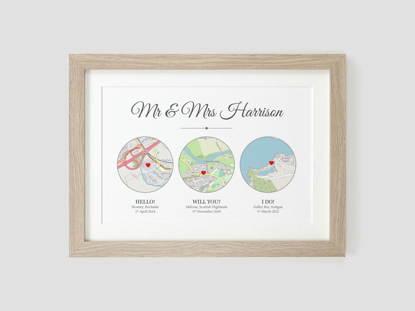 Met Engaged Married circle map print