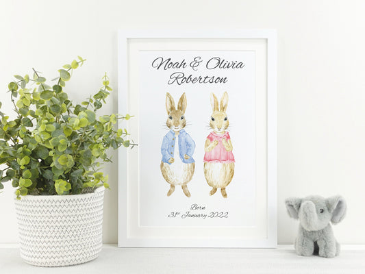 Gift for twins | Personalised baby twin gift | Twin naming day present | Christening gift for twins | Twin girl and boy | Nursery wall VA015