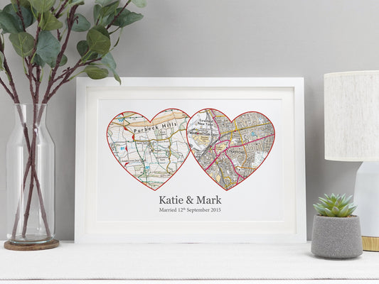 Personalised Couples Anniversary Map Gift | Wedding Print | Anniversary Present for her | Gift for Boyfriend Girlfriend Wife Husband VA059