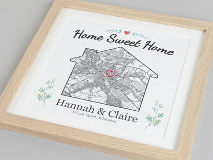 New home gift | Personalised black and white house warming map present VA004