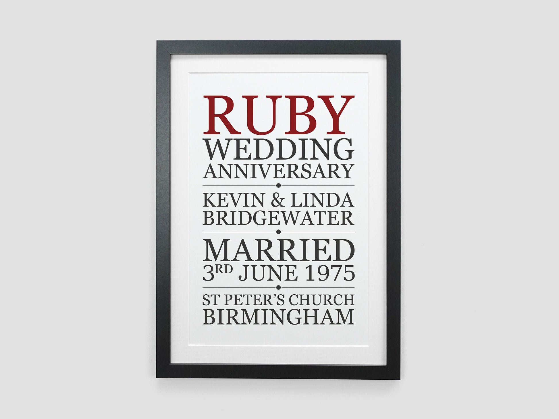 Anniversary gift for parents | Personalised anniversary gifts | Grandparents anniversary gift | Ruby Silver Golden wedding anniversary VA041