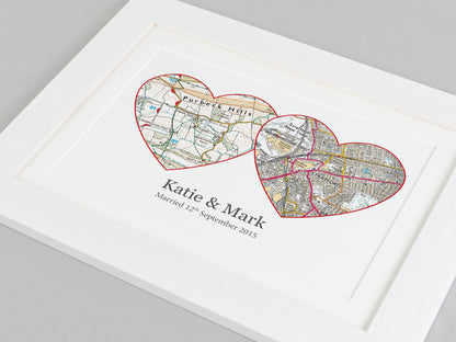 Personalised Couples Anniversary Map Gift | Wedding Print | Anniversary Present for her | Gift for Boyfriend Girlfriend Wife Husband VA059