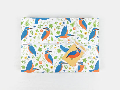 Kingfisher wrapping paper | Bird lovers eco friendly gift wrap | Birthday premium quality sheets + Tags | Zero plastic packaging 70x50cm