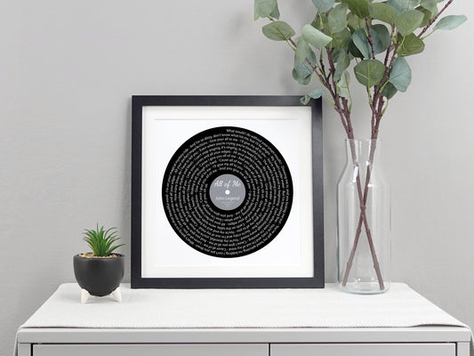 All of Me - John Legend | Song lyric gift | Vinyl record print | First Dance present | Wedding gift | Anniversary present VA009