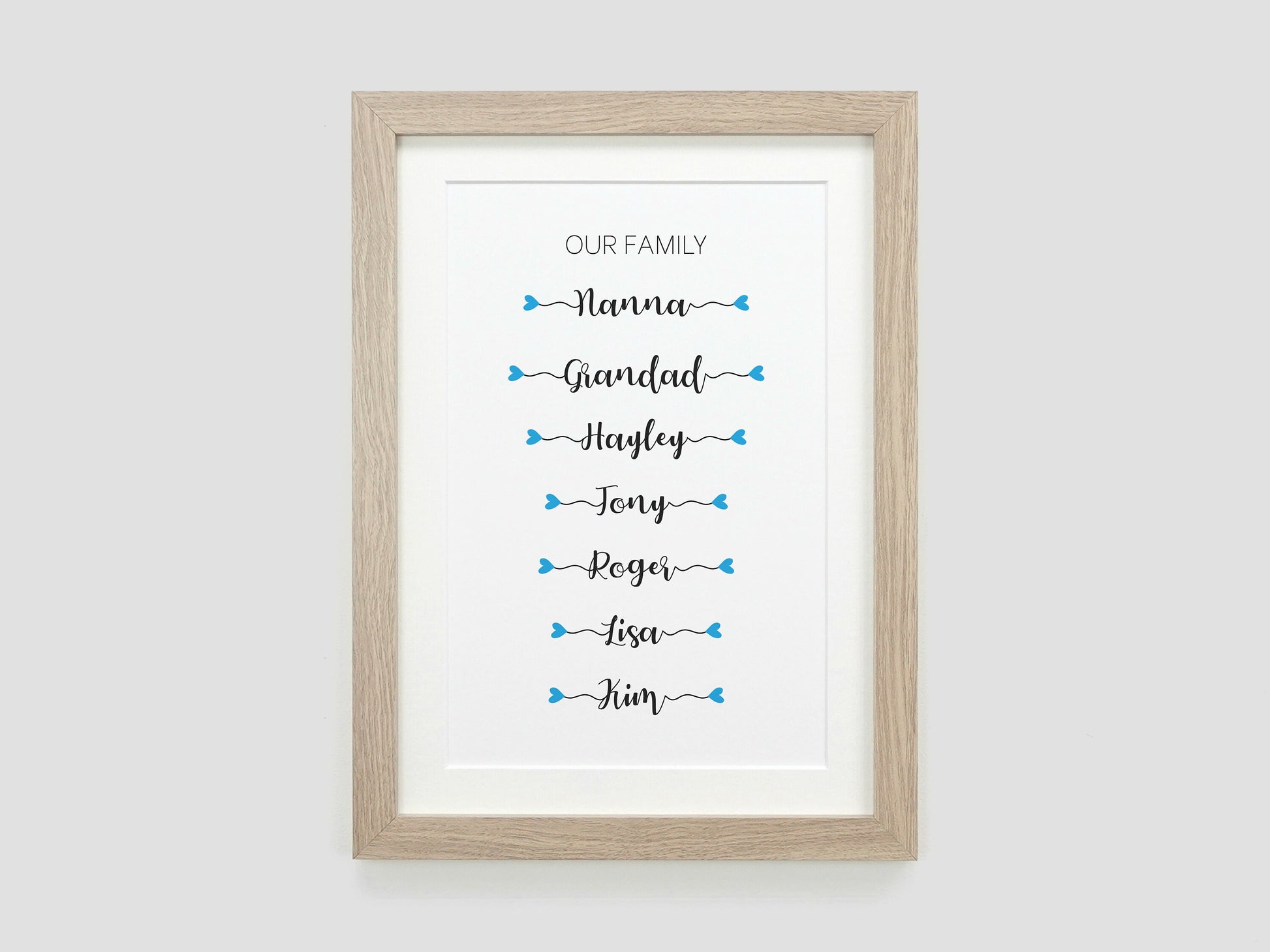 Family Name Print | Personalised gift for mum | Gift for Grandparents | Gift for Nan, Mum Mom | Gift for family *CHOICE OF COLOUR* VA085