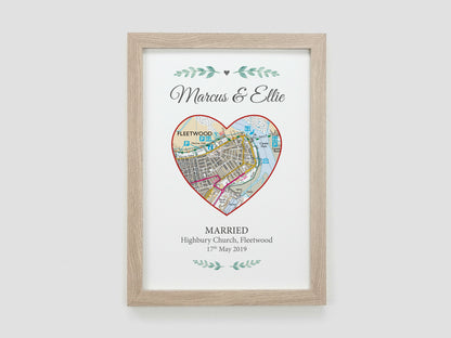 Special Location Map Gift | Personalised Engaged, Married, Met Print | Paper Anniversary Present | First met location | Couples Gift VA096