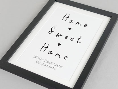 Home Sweet Home Print | Personalised New Home Gift | Moving House Present | Housewarming Gift Idea | Black and White Home Décor VA168