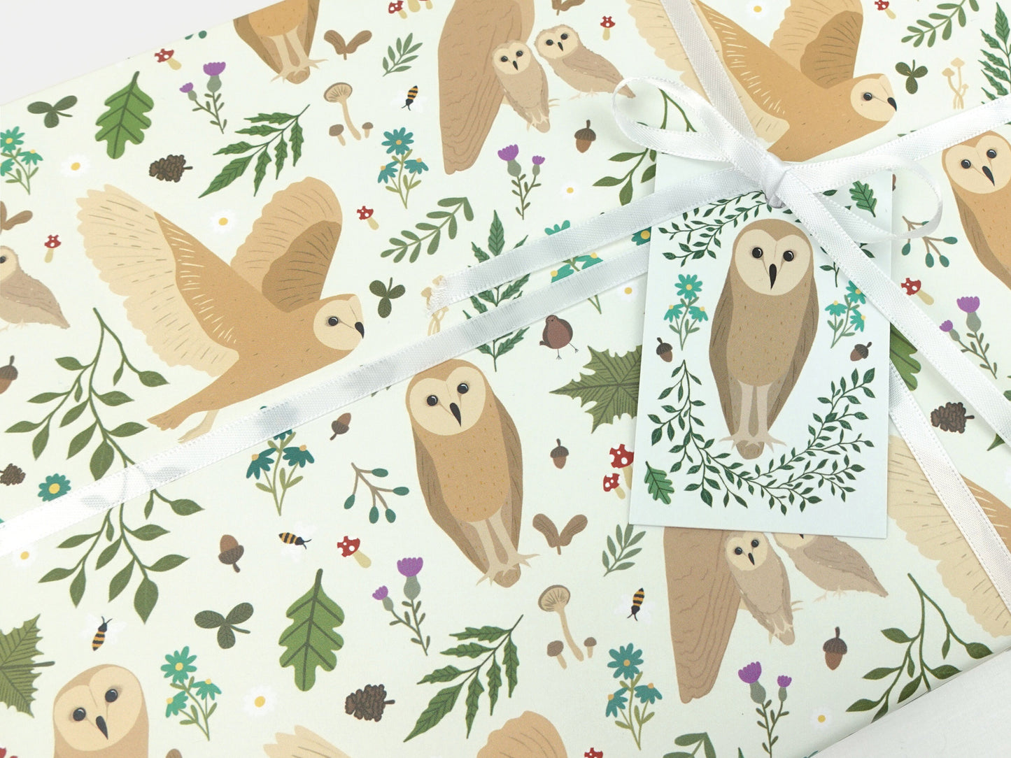 Owl wrapping paper | Woodland animals eco friendly gift wrap | Premium quality sheets + Tags | Zero plastic packaging 70x50cm