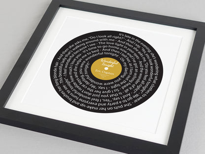 Wonderful Tonight Eric Clapton | Song lyric gift | Vinyl record print | First Dance present | Wedding gift | Anniversary present VA009