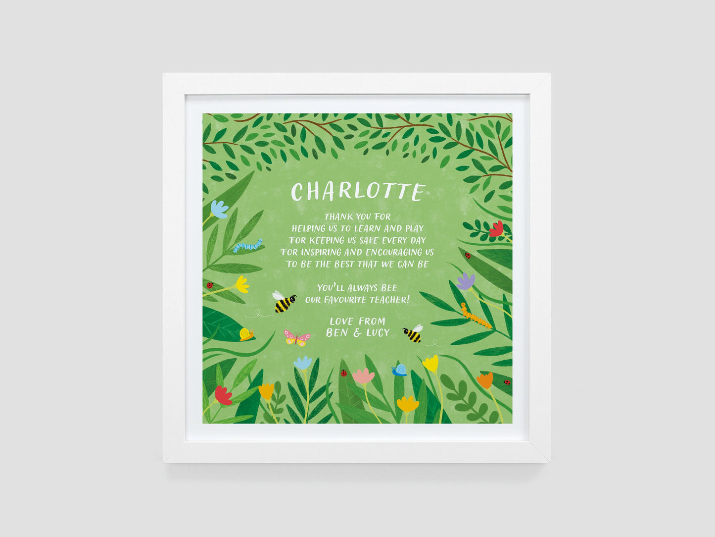 Thank you teacher gift | Personalised floral nursery leaving present | Gift for teacher school nursery TA | Insect school present VA022