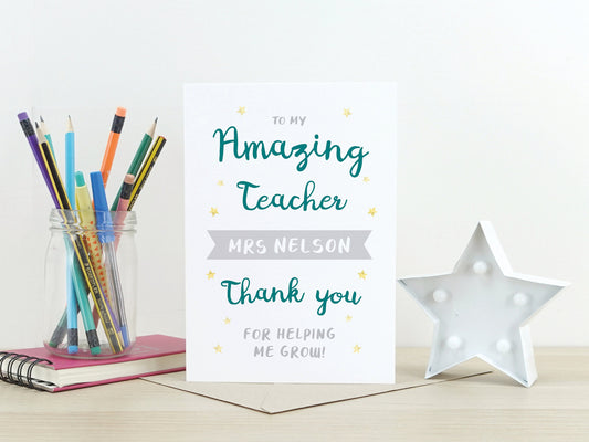 Thank you teacher card | Personalised End of term leaving card | Greeting card for teacher nursery school VA037