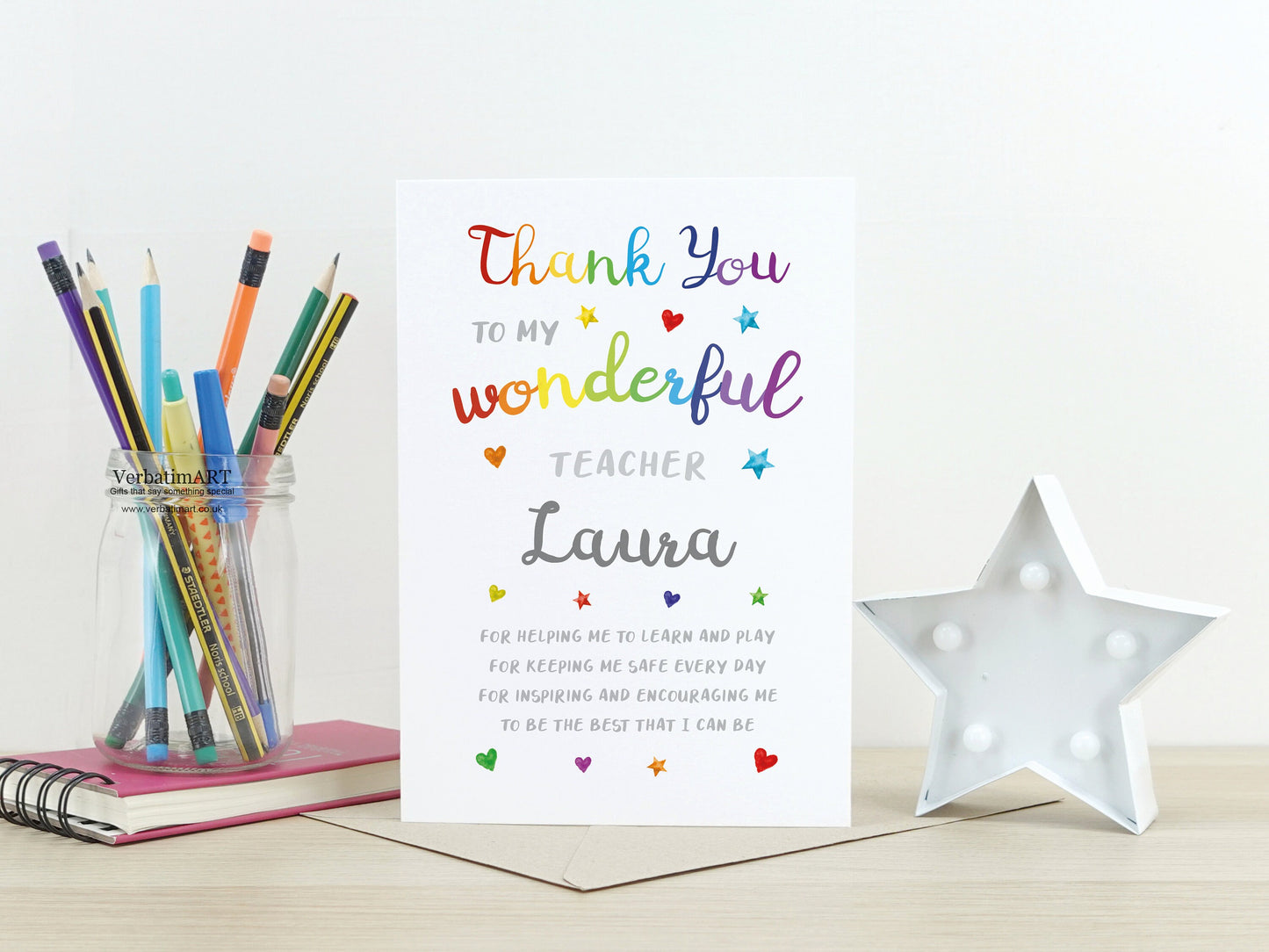 Thank you teacher card | Personalised End of term leaving card | Greeting card for teacher nursery school VA039