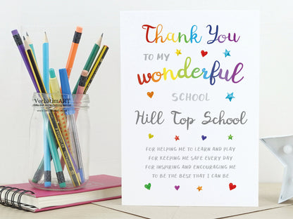 Thank you teacher card | Personalised End of term leaving card | Greeting card for teacher nursery school VA039