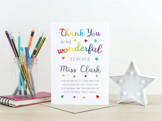 Thank you teacher card | Personalised End of term leaving card | Greeting card for teacher nursery school VA039