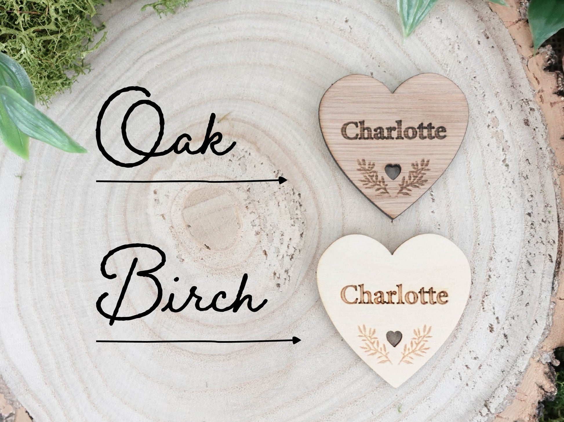 Wooden table place names | Wedding heart place setting VA217