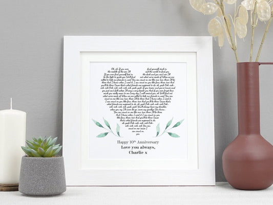 Personalised heart song lyrics gift | Choose your own song | Unique wedding, anniversary, birthday or memorial gift VA211