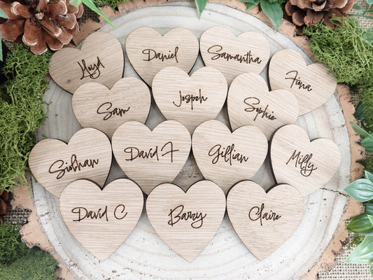 Wooden table place names | Wedding heart place setting VA194