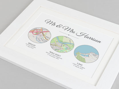 Met Engaged Married circle map print