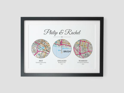 Met Engaged Married circle map print