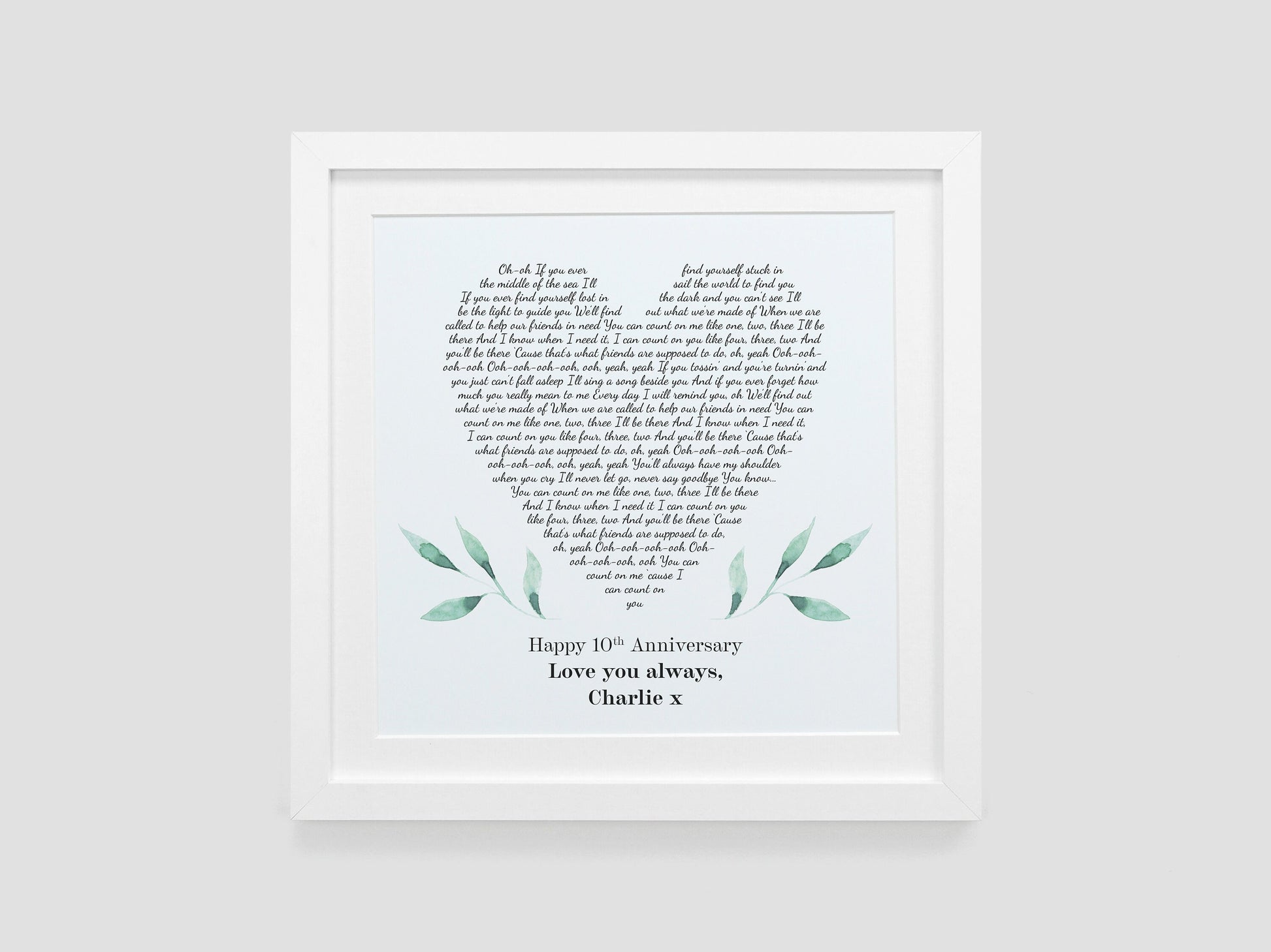 Personalised heart song lyrics gift