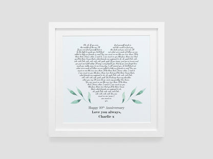 Personalised heart song lyrics gift