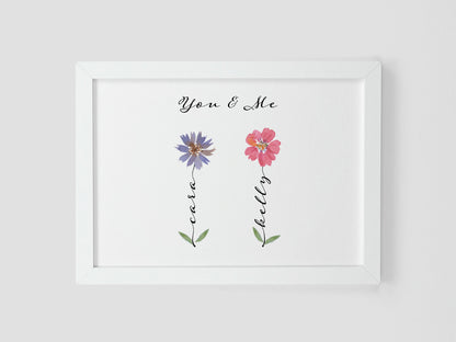 Personalised flower family name print