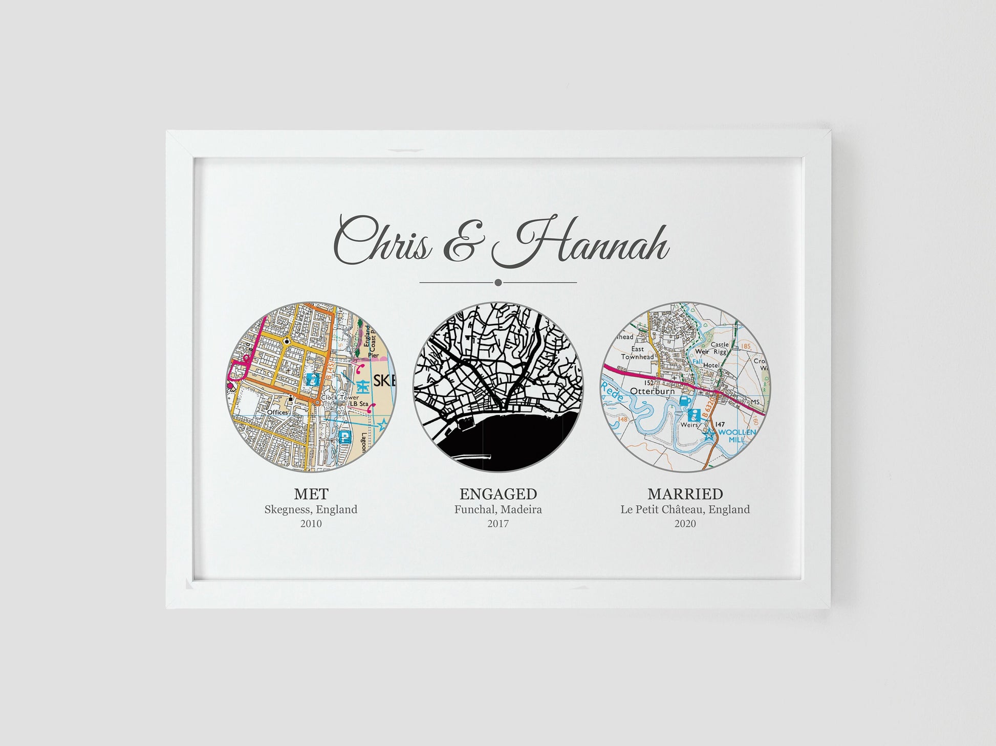 Met Engaged Married circle map print