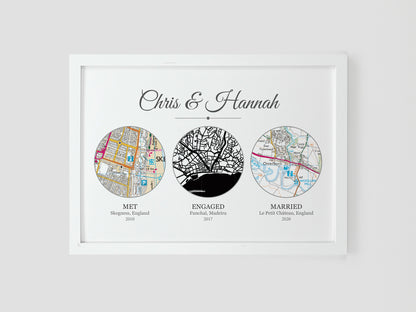Met Engaged Married circle map print