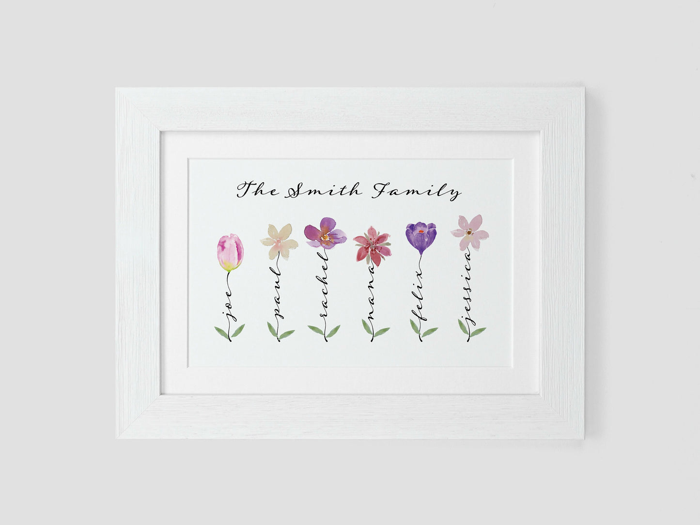 Personalised flower family name print