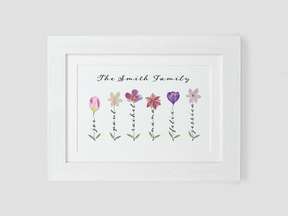 Personalised flower family name print