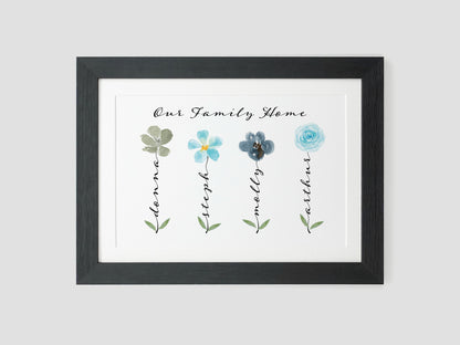 Personalised flower family name print