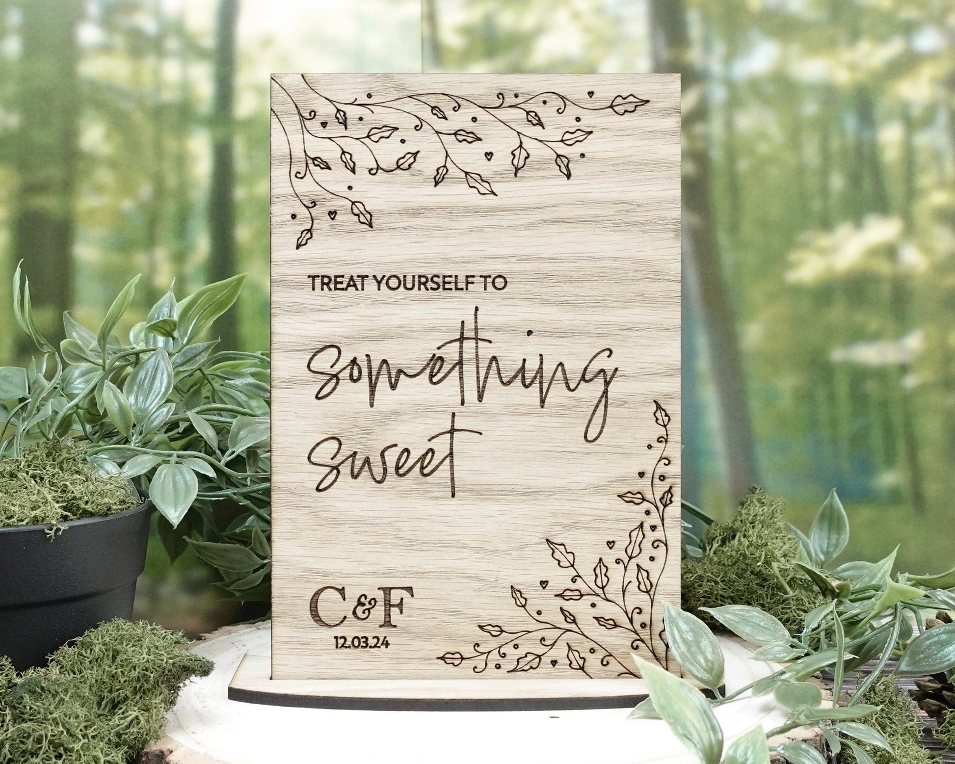 Wooden Sweet Cart Wedding Sign - Personalised with initials and wedding date VA228