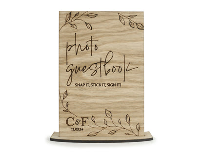 Wooden Photo Guestbook Wedding Sign - Personalised with initials and wedding date VA224