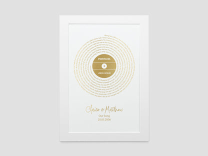 Personalised song lyrics print