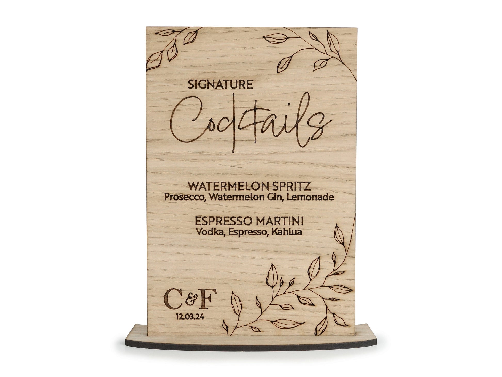 Wooden Drinks Cocktails Wedding Sign - Personalised with initials and wedding date VA237