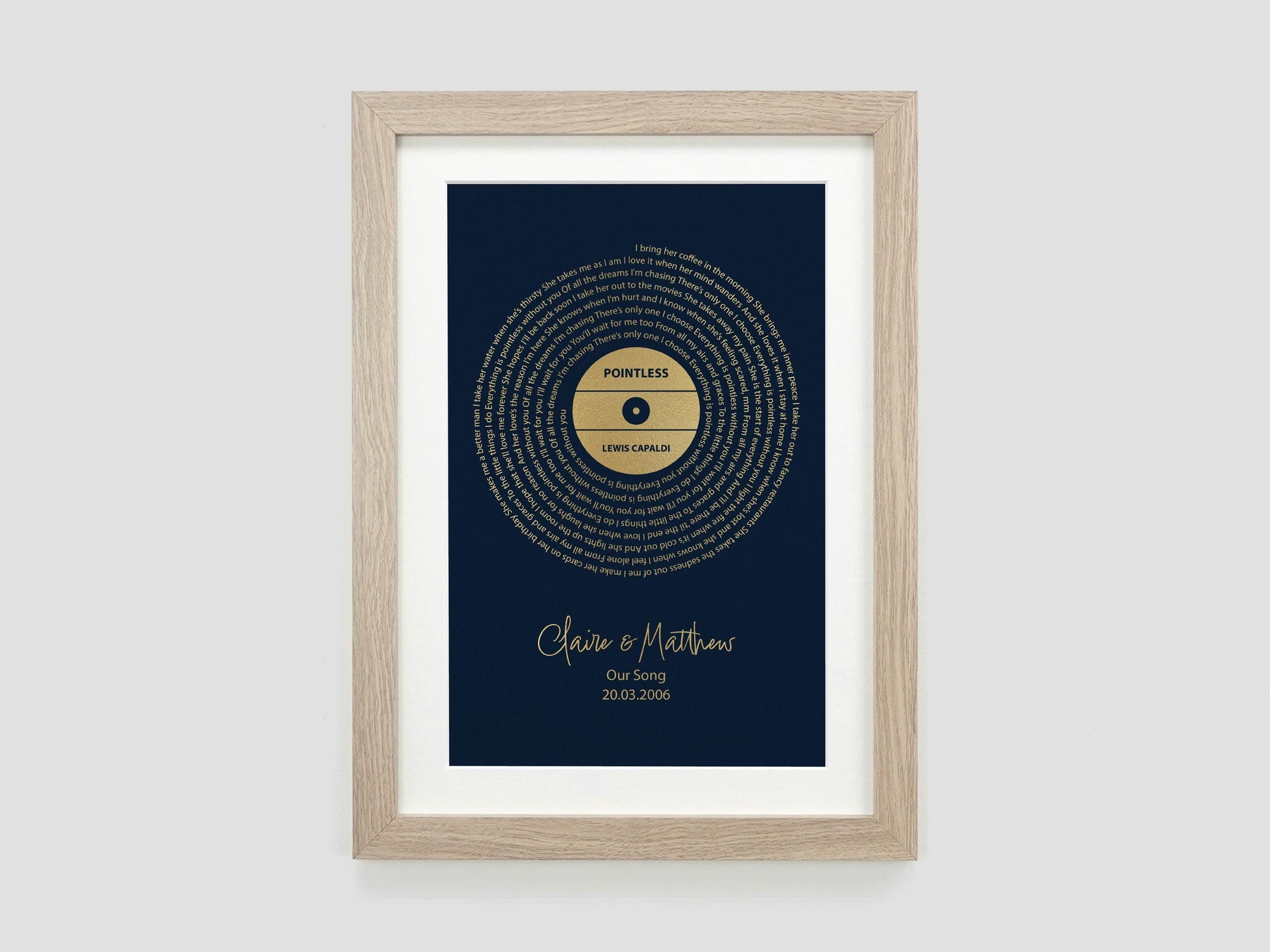 Personalised song lyrics print